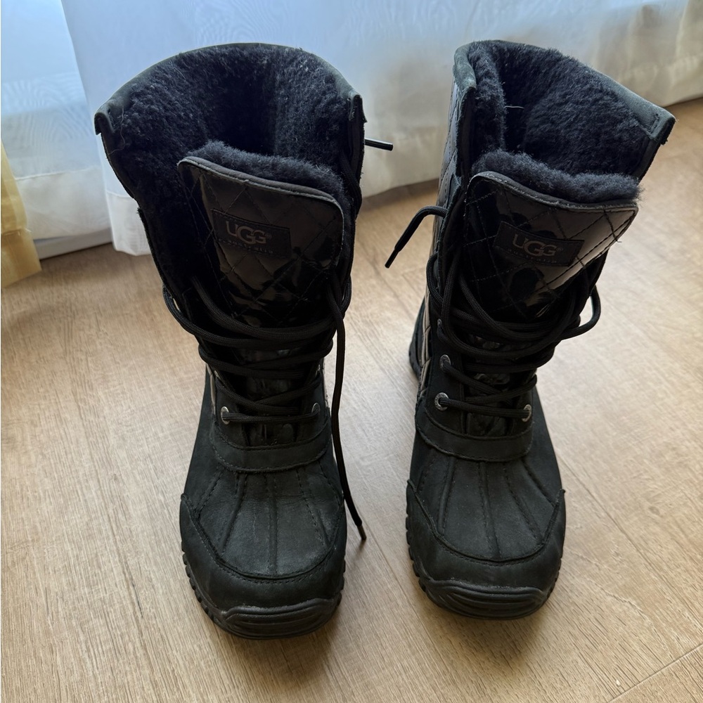 UGG Black patent shearling winter boots
